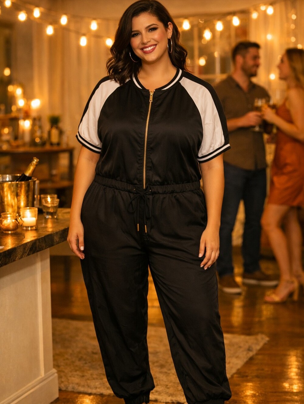 Forever 21+ Black & White Zip‑Front Jumpsuit | Sporty Chic Loungewear